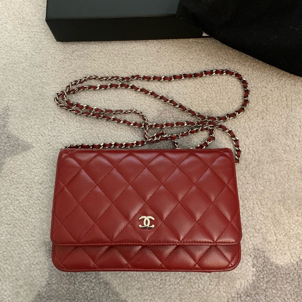Chanel Classic Wallet on Chain Red Lambskin SHW